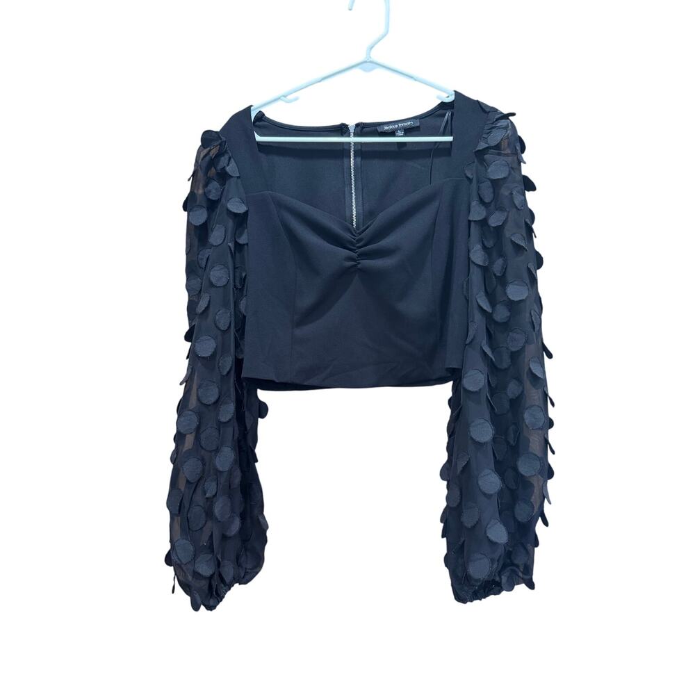 Jealous tomato black top blouse with long sheer puffy‎ sleeves